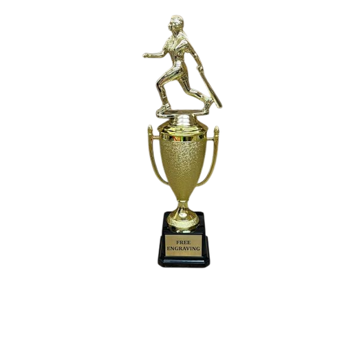 Female baseball figure: Gold female baseball cup trophy with custom engraved black base and gold plate — Trophy Outlet
