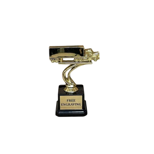 7 inch gold semi truck trophy with free engraving on black base