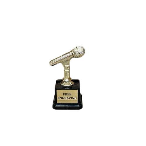 6 inch gold microphone trophy with free engraving on black base