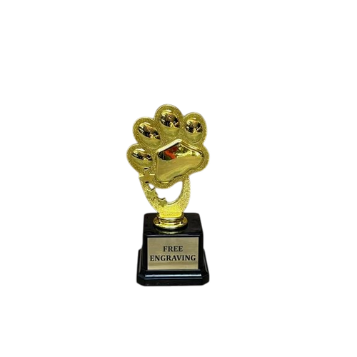 7 inch gold paw print trophy with free engraving on black base