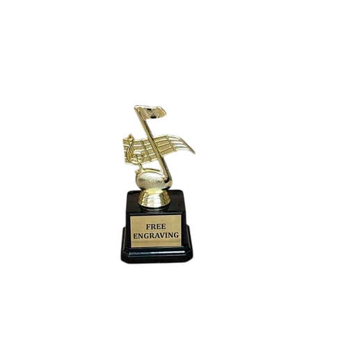 6 inch gold music note and staff trophy with free engraving on black base