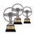 Custom steering wheel trophy with engraved gold plate, available in 6, 7, and 10 inch sizes, ideal for car shows, cruise-ins, and racing events.