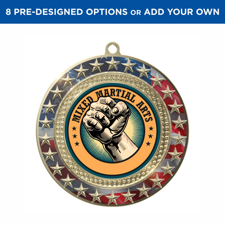Gold Martial Arts Radiant Star Patriotic Insert Medal