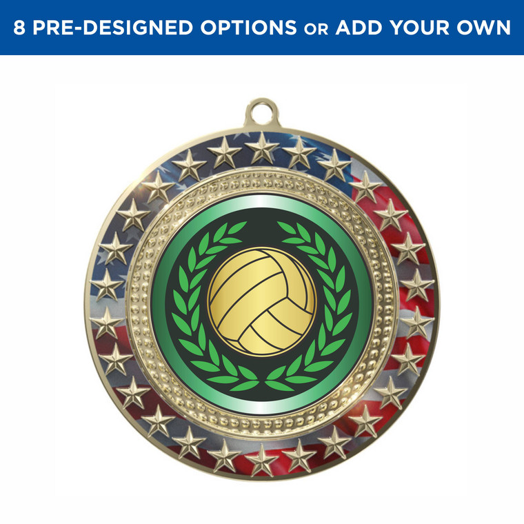 Gold Volleyball Radiant Star Patriotic Insert Medal