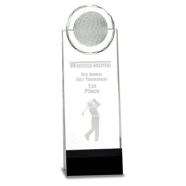 9 1/2" Personalized Clear/Black Crystal Standup with 3D Golfer Award