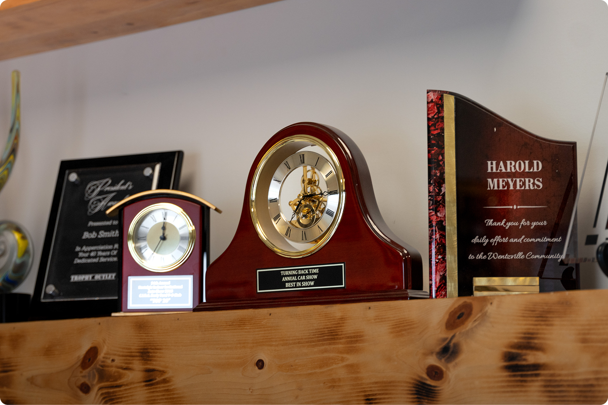 A shelf of trophies