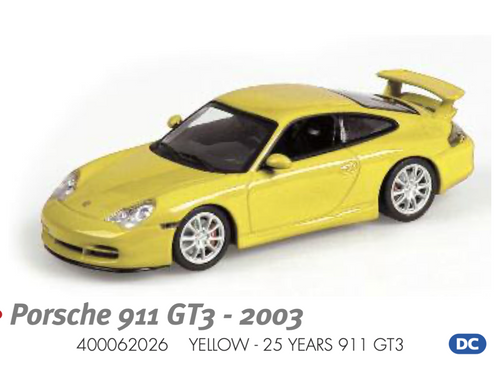 MINICHAMPS 1:43 PORSCHE 911 GT3 - 2003 - YELLOW - 25 YEARS 911 GT3 (400062026) Diecast Car Model Available In Q2 2024 Pre Order Now