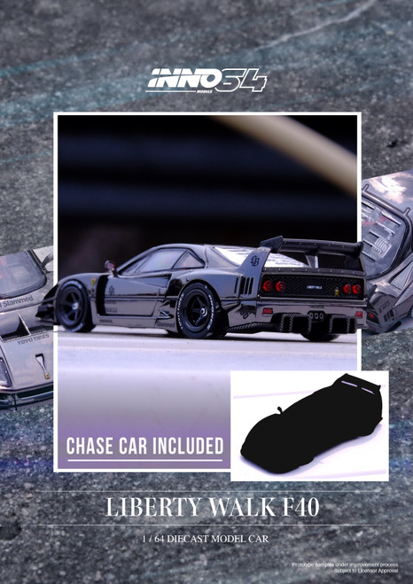 INNO 1:64 LBWK F40 Chrome Black (IN64-LBWKF40-CHB) Diecast Car Model Available In September 2024 Pre Order Now