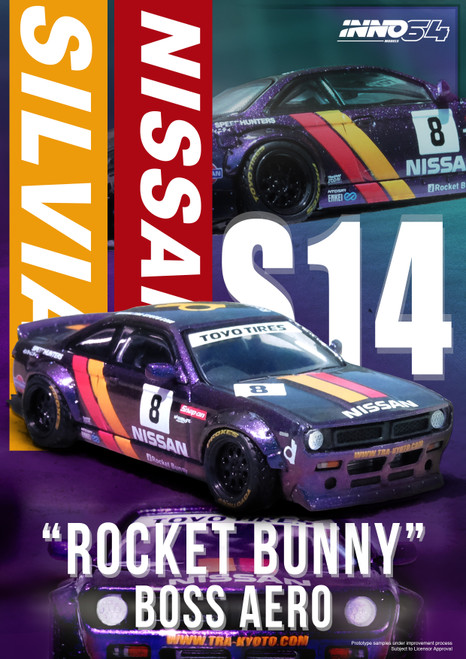 INNO 1:64 NISSAN SILVIA (S14) BOSS "ROCKET BUNNY" Purple (IN64-S14B-PRP) Diecast Car Model Available In September 2024 Pre Order Now