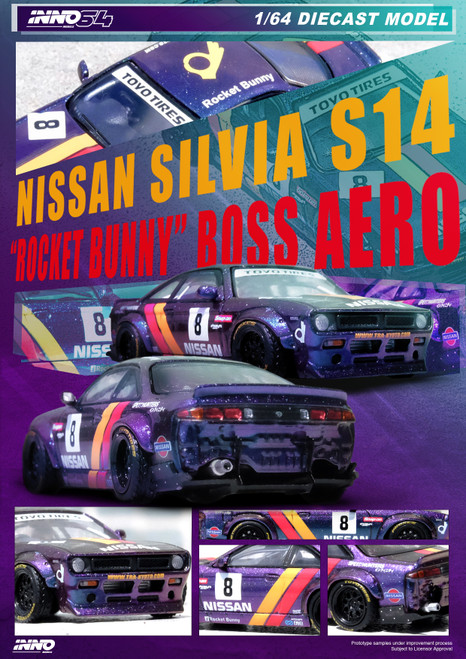 INNO 1:64 NISSAN SILVIA (S14) BOSS "ROCKET BUNNY" Purple (IN64-S14B-PRP) Diecast Car Model Available In September 2024 Pre Order Now