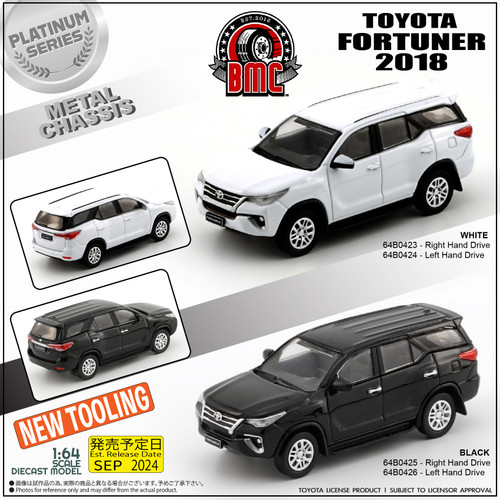 BM Creations 1:64 Toyota Fortuner 2018 - White (64B0423/64B0424) Diecast Car Model Available In October 2024 Pre Order Now