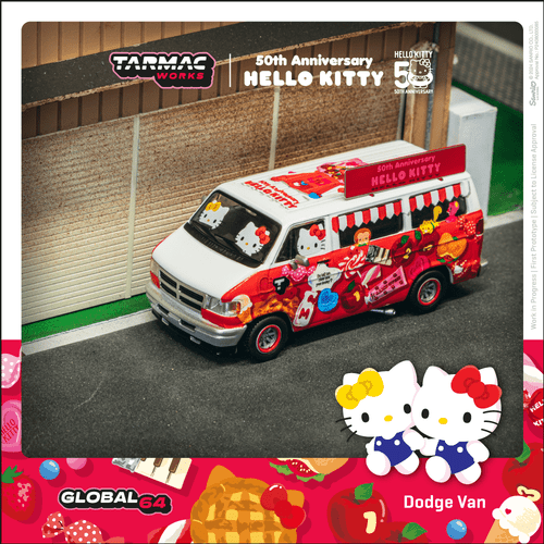 Tarmac Works 1:64 Dodge Van Hello Kitty Food Truck (T64G-TL032-HK) Diecast Car Model Available In December 2024 Pre Order Now