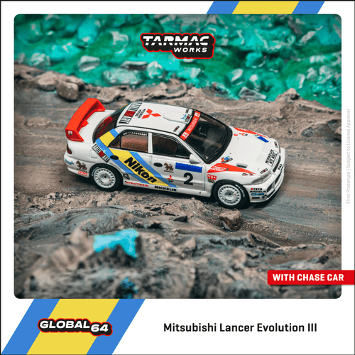 Tarmac Works 1:64 Mitsubishi Lancer Evolution III Hong Kong-Beijing Rally 1995 Winner (T64G-050-95HKBR02) Diecast Car Model Available In January 2025 Pre Order Now