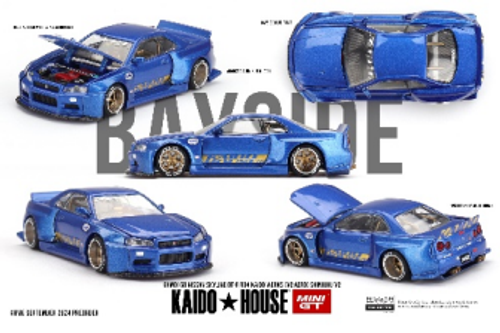 Kaido House x Mini GT 1:64 Nissan Skyline GT-R (R34) Kaido Works (V2 Aero) SHINJUKU V2 (KHMG158) Diecast Car Model Available In May 2025 Pre Order Now