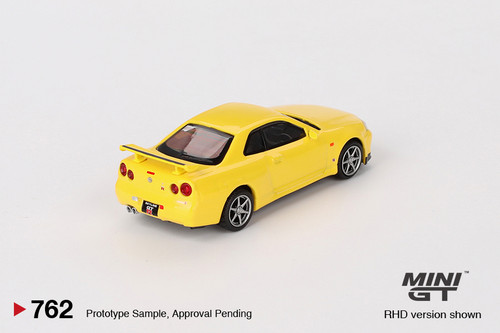 Mini GT 1:64 Nissan Skyline GT-R (R34) V-Spec Lightning Yellow *Blister Package* (MGT00762-BL) Diecast Car Modle Available in July 2024 Pre Order Now