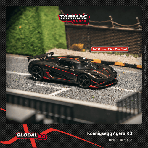 Tarmac Works 1:64 Koenigsegg Agera RS Black Carbon Fiber / Red Accents (T64G-TL005-BCF) Diecast Car Model Available In February 2026 Pre Order Now