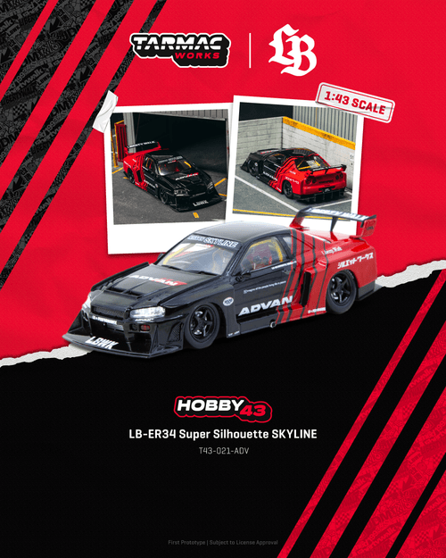Tarmac Works 1:43 LB-ER34 Super Silhouette SKYLINE ADVAN (T43-021-ADV) Diecast Car Model Available In February 2026 Pre Order Now