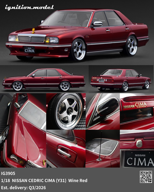 Ignition Model 1:18 NISSAN CEDRIC CIMA (Y31)  Wine Red / Light Blue / Dark Blue (IG3905/IG3902/IG3901) Resin Car Model Available In Q3 2026 Pre Order Now