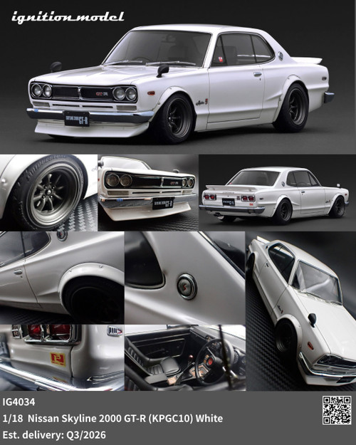 Ignition Model 1:18 Nissan Skyline 2000 GT-R (KPGC10) Dark Silver / White (IG4032/IG4034) Resin Car Model Available In Q3 2026 Pre Order Now