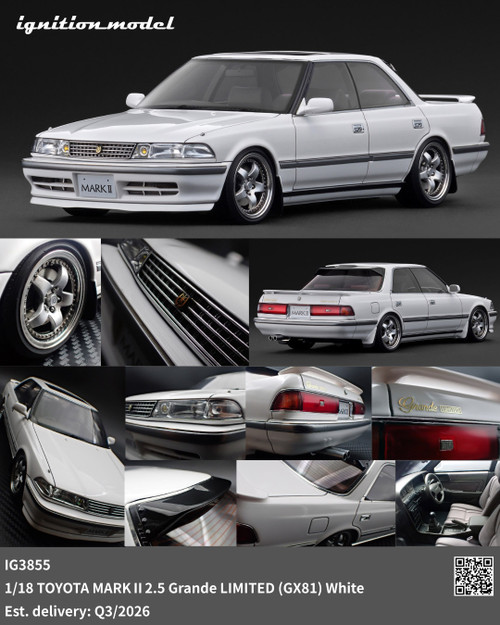 Ignition Model 1:18 TOYOTA MARKⅡ2.5 GT TWIN turbo (GX81)  Black & Gun Metallic / White (IG3858/IG3855) Resin Car Model Available In Q3 2026 Pre Order Now