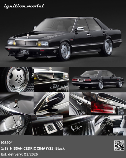 Ignition Model 1:18 NISSAN GLORIA CIMA (Y31) Pearl White / Black (IG3899/IG3904) Resin Car Model Available In Q3 2026 Pre Order Now