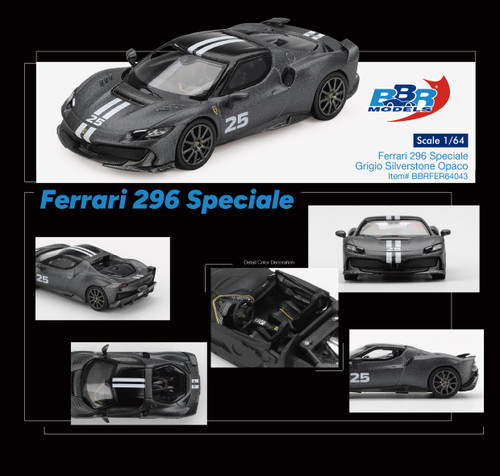 BBR Models 1:64 Ferrari 296 Speciale Grigio Silverstone Opaco (BBRFER64043) Diecast Car Model Available In June 2026 Pre Order Now