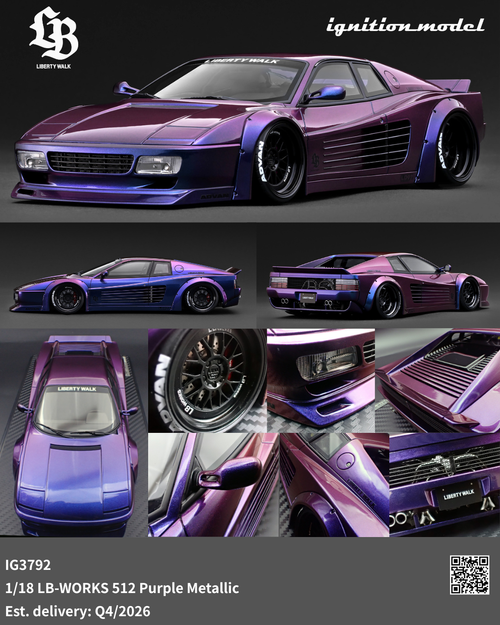 Ignition Model 1:18 LB-WORKS 512 Purple Metallic / Silver (IG3792/IG3793) Resin Car Model Available In Q4 2026 Pre Order Now