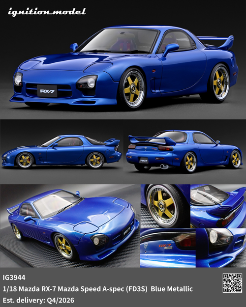 Ignition Model 1:18 Mazda RX-7 Mazda Speed A-spec (FD3S) Blue Metallic (IG3944) Resin Car Model Available In Q4 2026 Pre Order Now