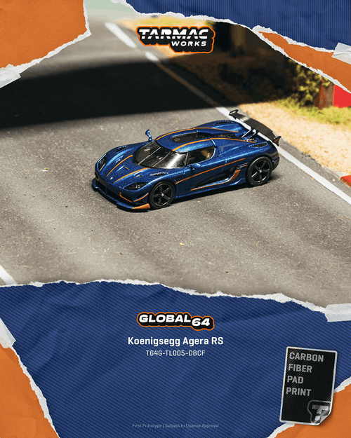 Tarmac Works 1:64 Koenigsegg Agera RS Dark Blue Carbon Fiber / Orange Accents (T64G-TL005-DBCF) Diecast Car Model Available In August 2026 Pre Order Now