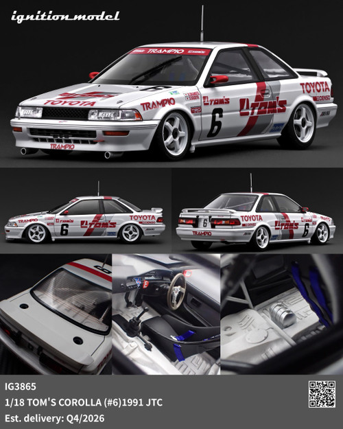 Ignition Model 1:18 TOM'S COROLLA (#6)1991 JTC (IG3865) Resin Car Model Available In Q4 2026 Pre Order Now