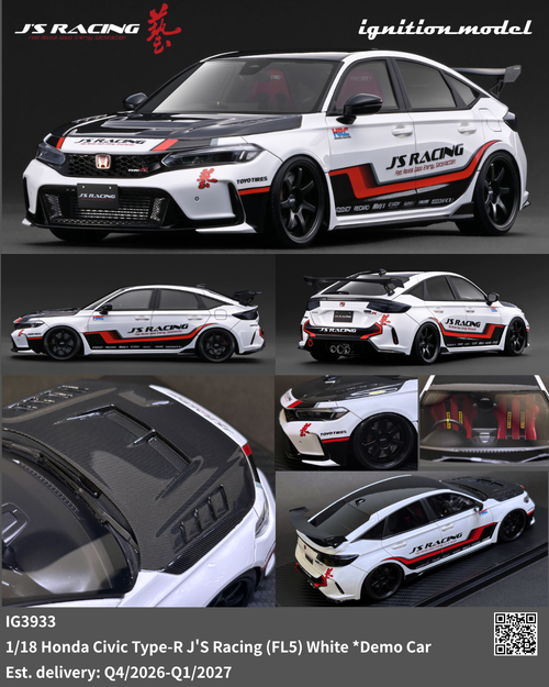 Ignition Model 1:18 Honda Civic Type-R J'S Racing (FL5) White / Light Blue (IG3933/IG3935/IG3938) Resin Car Model Available In Q1 2027 Pre Order Now