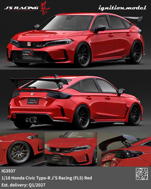 Ignition Model 1:18 Honda Civic Type-R J'S Racing (FL5) Gray / Red / White (IG3939/IG3937/IG3934) Resin Car Model Available In Q1 2027 Pre Order Now
