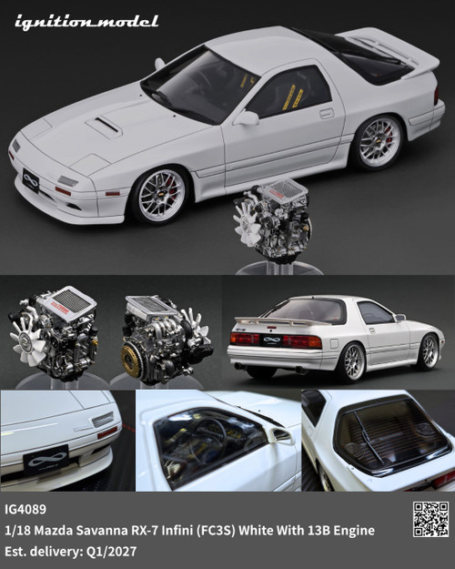 Ignition Model 1:18 Mazda Savanna RX-7 Infini (FC3S) White With 13B Engine (IG4089) Resin Car Model Available In Q1 2027 Pre Order Now