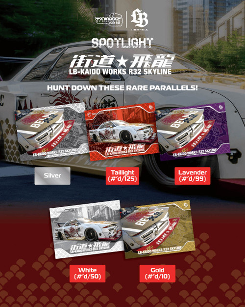 Tarmac Works COLLECTIBLE TRADING CARDS LB-KAIDO WORKS R32 SKYLINE "Flying Dragon (TC-LBR32-DSL) Collectible Cards Available In July 2026 Pre Order Now