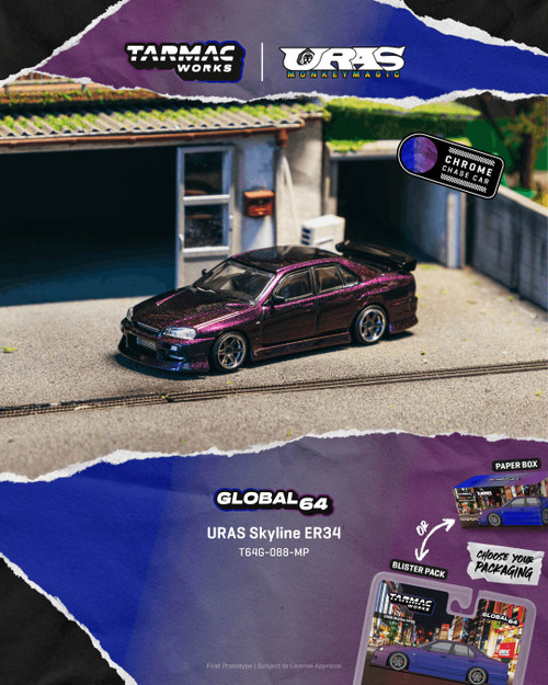 Tarmac Works 1:64 URAS Skyline ER34 Midnight Purple (T64G-088-MP) Diecast Car Model Available In November 2026 Pre Order Now