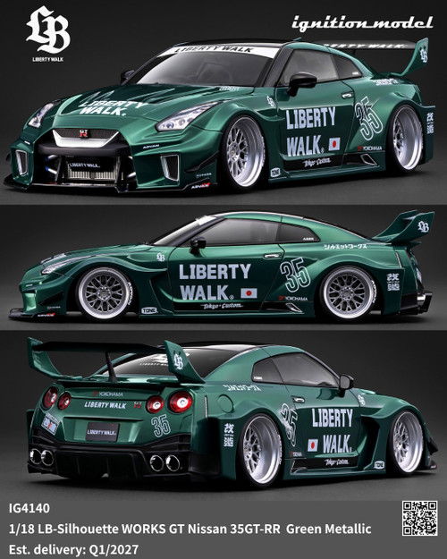 Ignition Model 1:18 LB-Silhouette WORKS GT Nissan 35GT-RR Green Metallic (IG4140) Resin Car Model Available In Q1 2027 Pre Order Now
