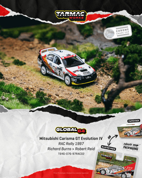 Tarmac Works 1:64 Mitsubishi Carisma GT Evolution IV RAC Rally 1997 Richard Burns / Robert Reid (T64G-076-97RAC02) Diecast Car Model Available In December 2026 Pre Order Now