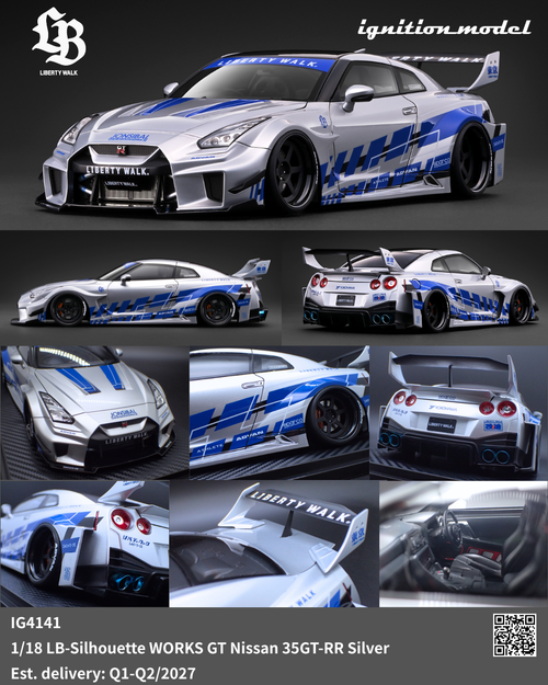 Ignition Model 1:18 LB-Silhouette WORKS GT Nissan 35GT-RR Silver (IG4141) Resin Car Model Available In Q2 2027 Pre Order Now