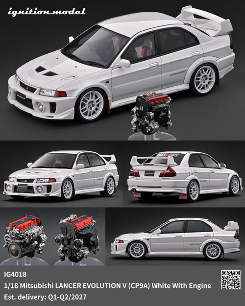 Ignition Model 1:18 Mitsubishi LANCER EVOLUTION V (CP9A) White With 4G63Engine (IG4018) Resin Car Model Available In Q2 2027 Pre Order Now