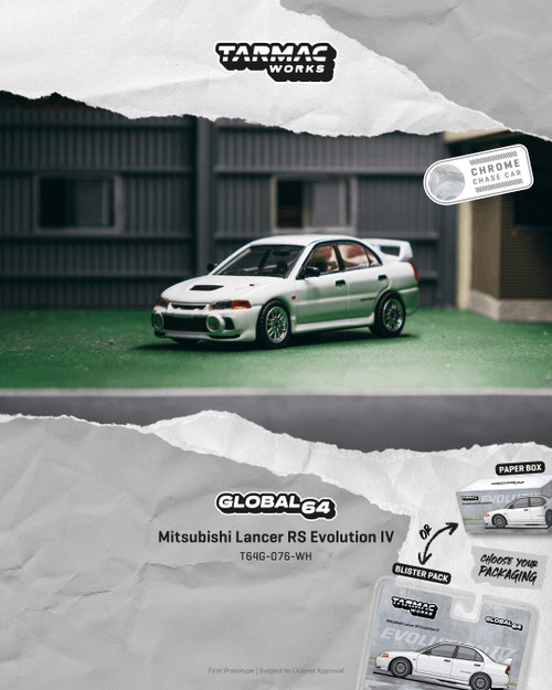 Tarmac Works 1:64 Mitsubishi Lancer RS Evolution IV White (T64G-076-WH) Diecast Car Model Available In February 2027 Pre Order Now