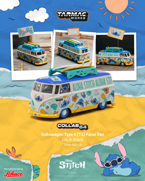 Tarmac Works 1:64 Volkswagen Type II (T1) Panel Van  Lilo & Stitch (T64S-005-LS) Diecast Car Model Available In January 2027 Pre Order Now