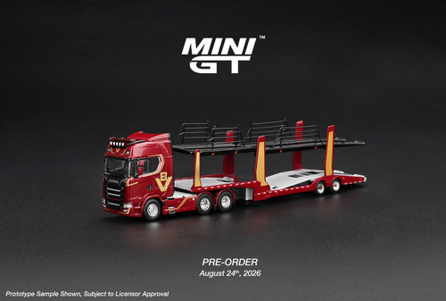 Mini GT 1:64 Scania 770S A6x4NA Car Transporter V8 50th anniversary + Car transporter Red (MGT01350-CH) Diecast Car Model Available In December 2026 Pre Order Now