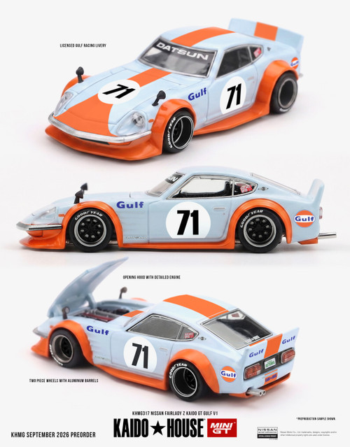 Kaido House x Mini GT 1:64 Nissan Fairlady Z Kaido GT GULF V1 (KHMG317-CH) Diecast Car Model Available In March 2027 Pre Order Now