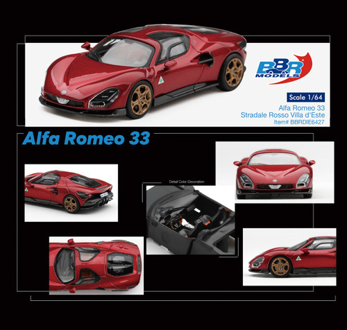 BBR Models 1:64 Alfa Romeo 33 Stradale Rosso Villa d'Este (BBRDIE6427) Diecast Car Model Available In March 2027 Pre Order Now