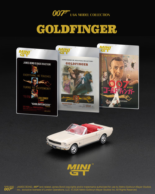 Mini GT 1:64 Ford Mustang convertible 1964  “Goldfinger” (MGT00928) Diecast Car Model Available In February 2027 Pre Order Now