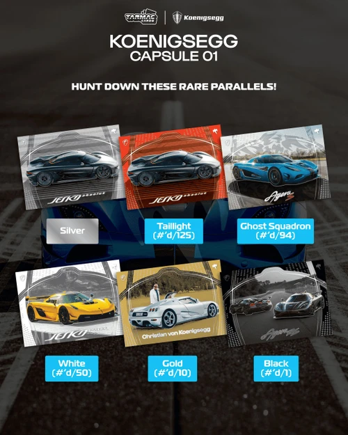 Tarmac Works COLLECTIBLE TRADING CARDS Koenigsegg Capsule 01 (TCP-KOE-01) Collectible Cards Available In January 2027 Pre Order Now
