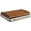 Craft Wallet Camel Leather Silver Aluminum Closed Top Left Side Corner View With Cards Inside