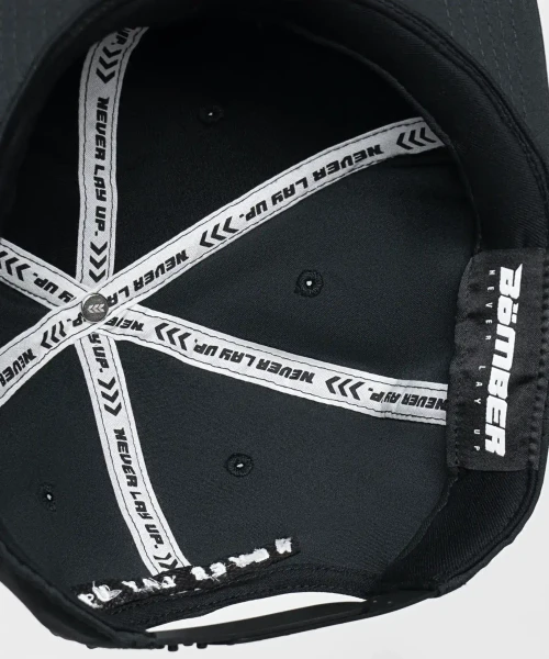 Interior view of snapback hat with sweat-wicking band black