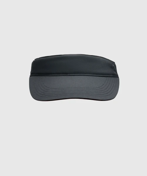Front view of black sports visor with elastic closure