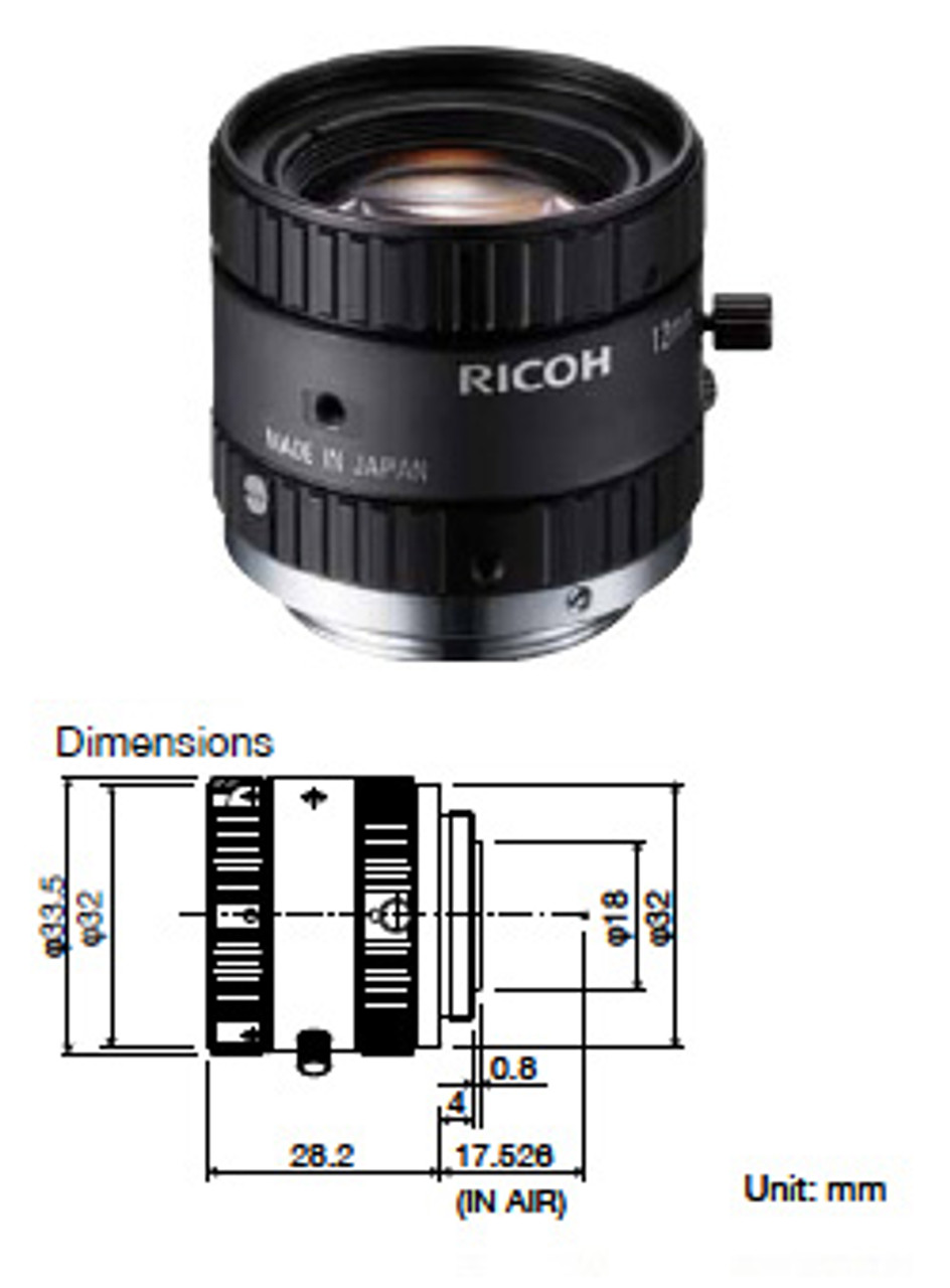 Ricoh FL-CC1214-2M 2/3 12mm F1.4 Manual Iris C-Mount Lens